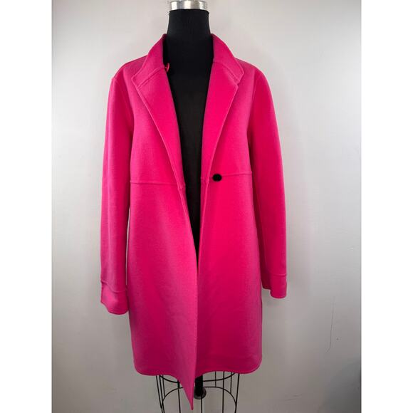 Linda Allard Ellen Tracy Bright Pink Walker Coat Wool Casual Mock Neck Size 10 - Picture 2 of 7